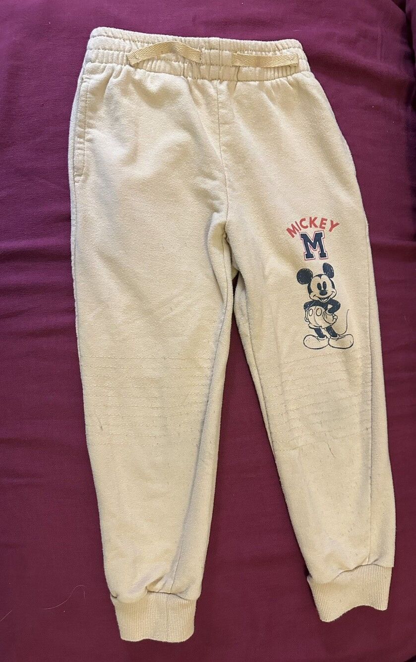 Disney Mickey Mouse Sweatpants Boys Kids Beige Jogger Pants
